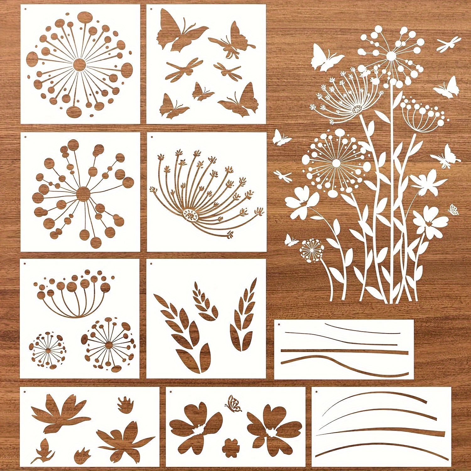 

Dandelion Stencils For Painting - 10pcs Large Reusable Dandelion Stencils, Flower Butterfly Stencils For Painting On Wood Wall Furniture Decor, Flower Wall Painting Stencils Drawing Template