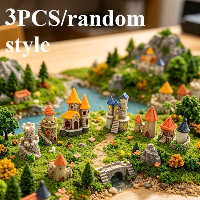 TEMU 3pcs Miniature Castle Building Resin Ornaments, Dollhouse Scene Accessories, Desktop Micro Landscape Gardening Decor, Desktop Decoration, Scene