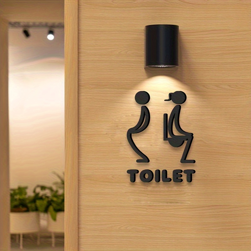 

Chic Acrylic Bathroom Sign - 3d Toilet & Washroom Door Indicator For Restaurants, Cafes, And Malls - Unisex Black Restroom Symbol