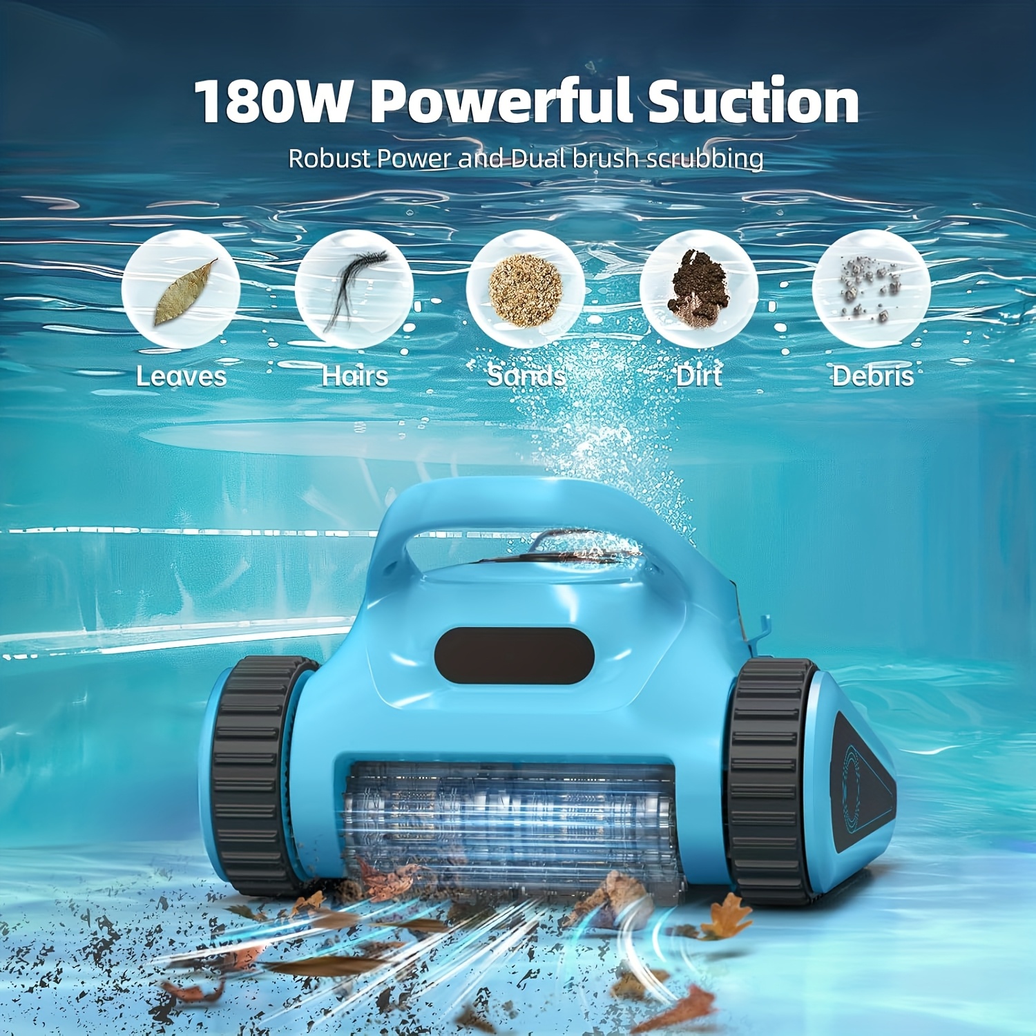 TEMU Pool Vacuum For Inground Pools: Cordless Robot Robotic Pool Cleaners With Hook 180w Suction Auto Vacuums Wall Climbing Scrubbing Cleaning 150