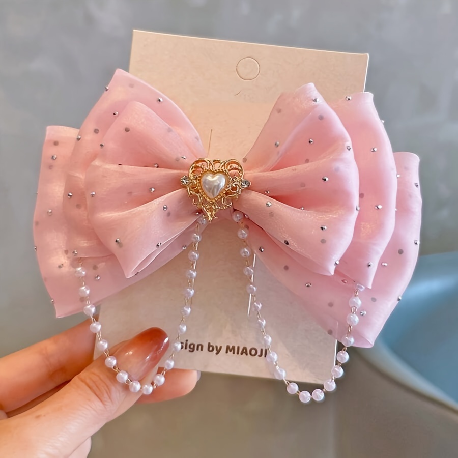 

Chic 5.31" Bow Hair Clip With Pearls & Rhinestones - Everyday & Party Wear, Ideal Christmas Gift For Girls And Women, Hair Clip, Diamond And Pearl, Bow Detail, Christmas Gift