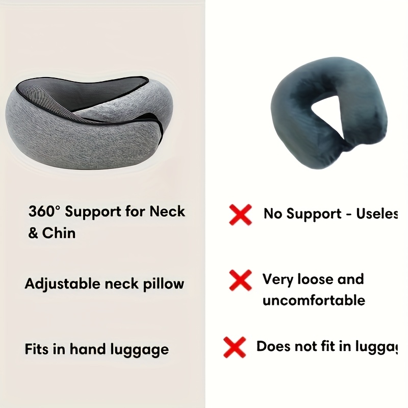 1pc ergonomic u shaped memory foam travel pillow   neck support with soft slow rebound non deforming airplane cushion knitted polyester cover spot clean   free carry bag details 6