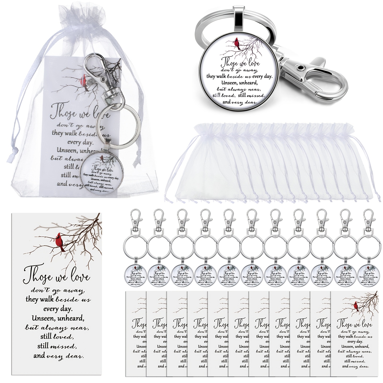 

12 Set Keychain Bulk Metal Key Ring Remembrance Sympathy Gifts Memorial Jewelry For Loss With Cards Bags (white)