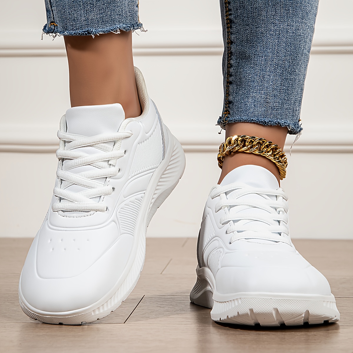 womens wide width oversized white sneakers plus size wide Temu