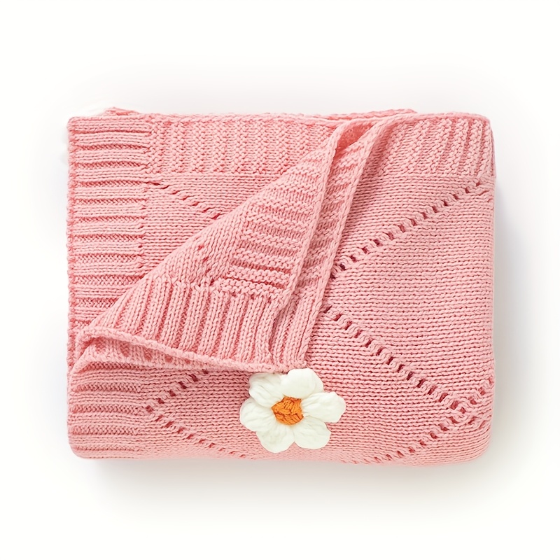 Cute Hand-Knitted Children's Blanket with Small Flower Design
