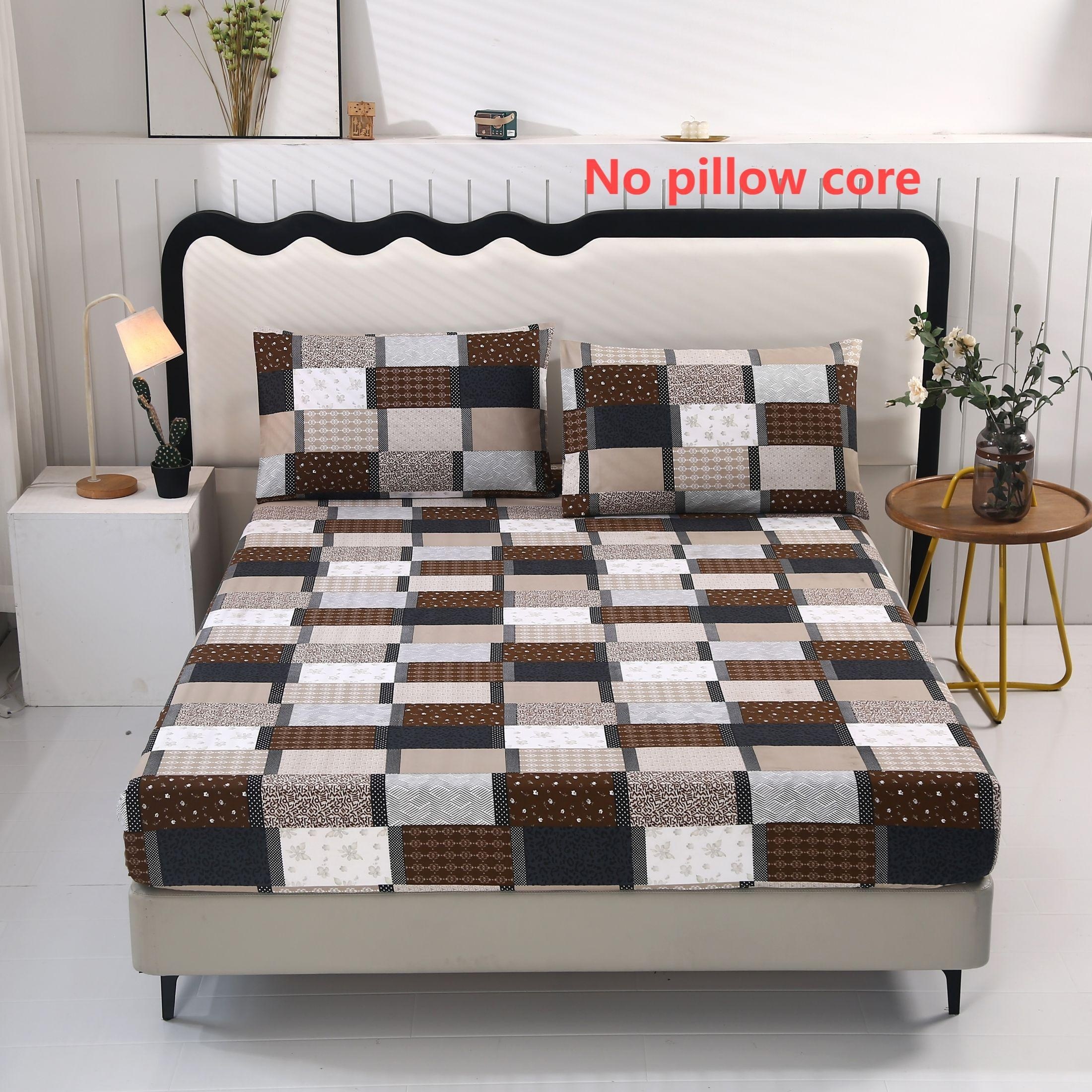 TEMU 3pcs Printed Fitted Sheet Set, 1 Fitted Sheet   2 Pillowcases (pillow Inserts Not Included), Suitable For Home, Bedroom, Hotel, Dorm, School,
