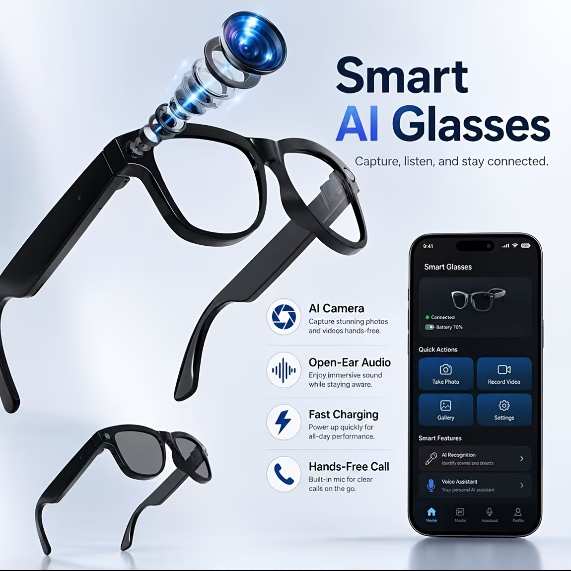 TEMU 2027 Newly Smart Camera Glasses, -pixel Hd Video Recording Glasses, Real-time Translation, , Wireless Music Calls, Photo And Video Shooting,