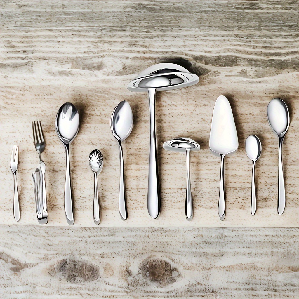 

Elegant 72 Piece Stainless Steel Cutlery Set, Complete With Cutlery And Serving Utensils For 12 Guests, Dishwasher Safe.