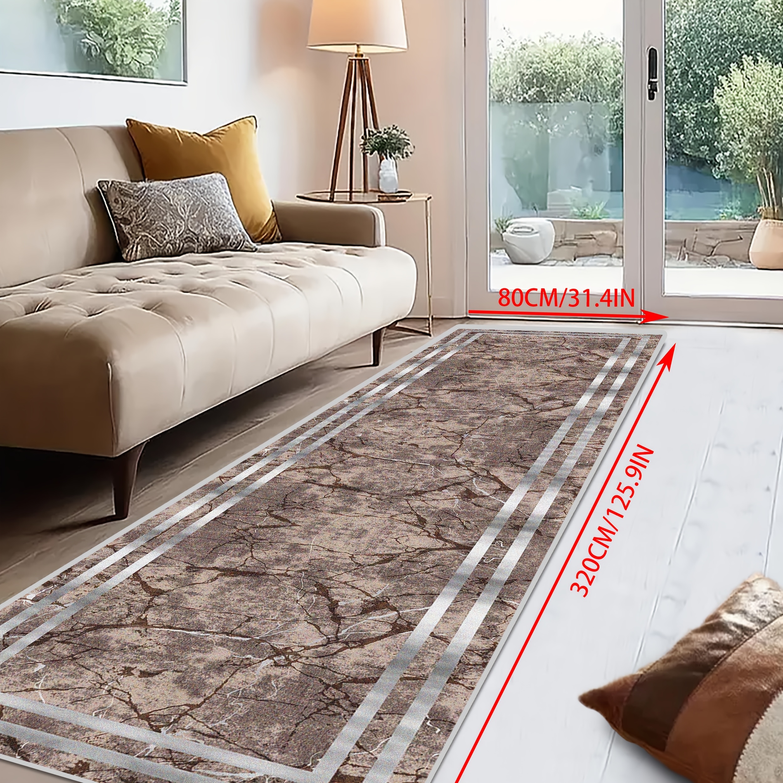 TEMU Sea Shipping[golden Diamond Velvet]1pc, A Long Rectangular Carpet With A Minimalist Marble Chinese Pattern For Hotels And Inns, A Comfortable