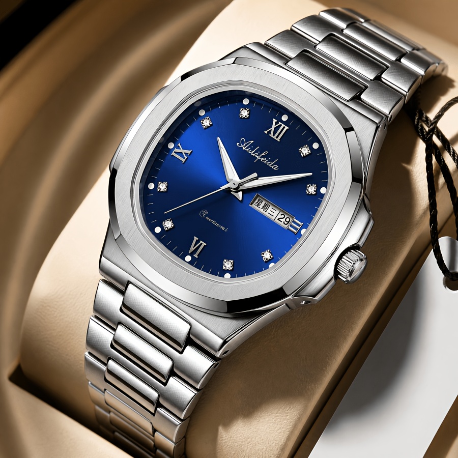 TEMU Orologio meccanico automatico da , cassa in acciaio inossidabile, tendenza moda , orologio da lavoro facile e versatile, per abbigliamento