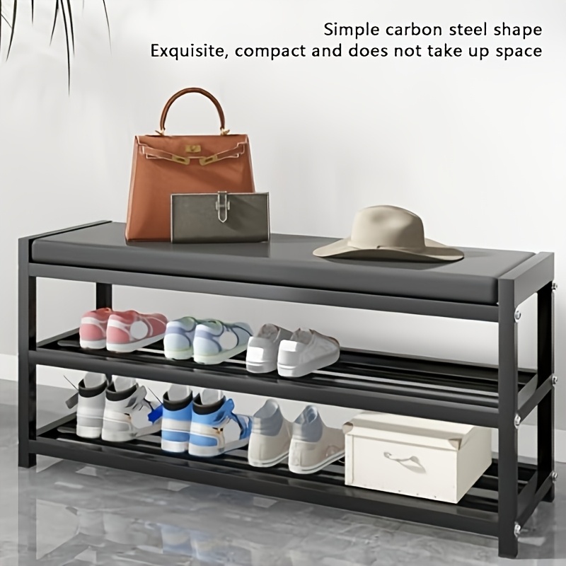 Shoe Storage Bench, 2-tier Metal Shoe Changing Stool, Household Entryway Organizer For