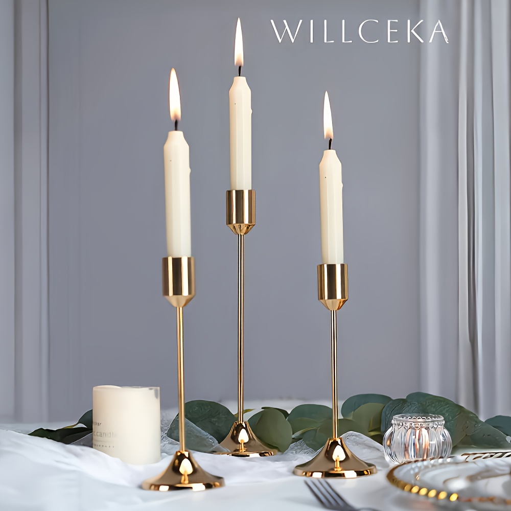 E-shop 3 Metall-Leuchter, Weihnachts- Halloween-Tischdeko, Foto-Requisiten für Kerzenlicht-Dinner, Hochzeitstag- Hochzeitsdekoration, Heim- Hoteldeko,