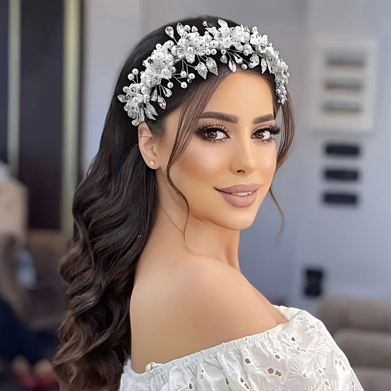 

Elegant Handmade Pearl Headband - Bohemian Style Bridal Hair Accessory With Beads And Rhinestones, Accessory