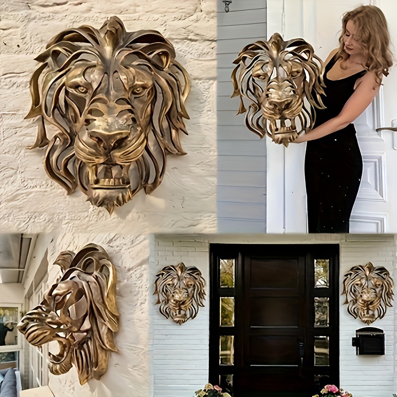 

3d Resin Lion Head Sculpture, 21x16x12cm Antique Gold Decorative Wall Art, Rustic Animal Bust For Home Decor, Office & Living Room Decoration