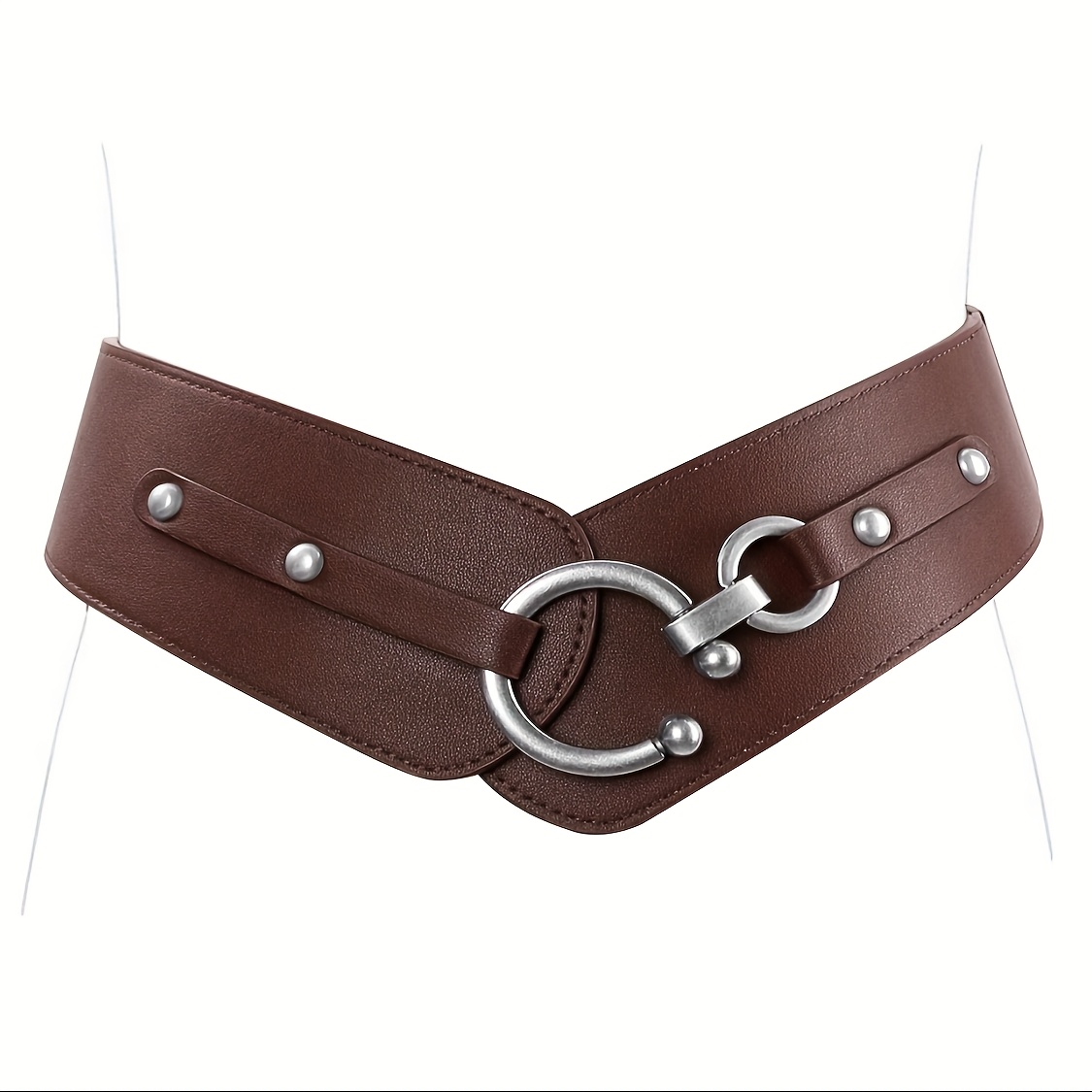 Vintage Wide Waist Belt Set - Elastic Stretch Belt with Retro Interlocking Vintage 80s Black Stretch Belt – Elastic Waist Cincher With  main image 4