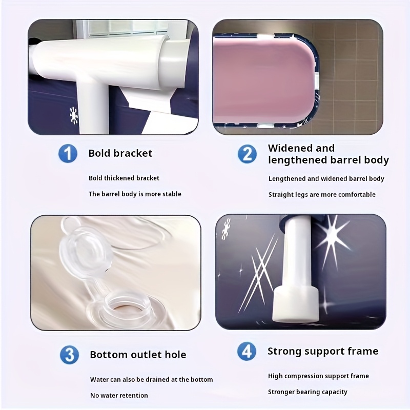 109.98cm wide large foldable bathtub - adult portable ice water bathtub, suitable for home, outdoor and gym, supports cold and hot baths, no installation required, quick opening, reinforced frame, Christmas presents