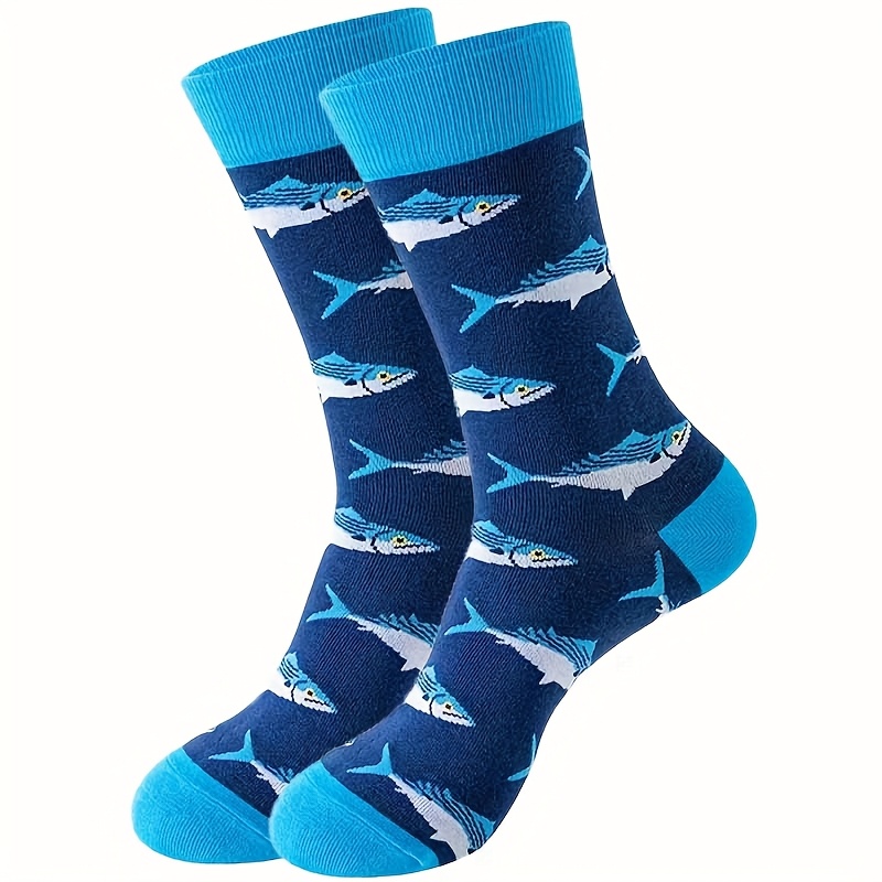 E-shop Cartoon Hai Print Socken - Stilvoll für Herren, Handwäsche oder chemische Reinigung möglich, mit Tiermustern, aus Strickstoff