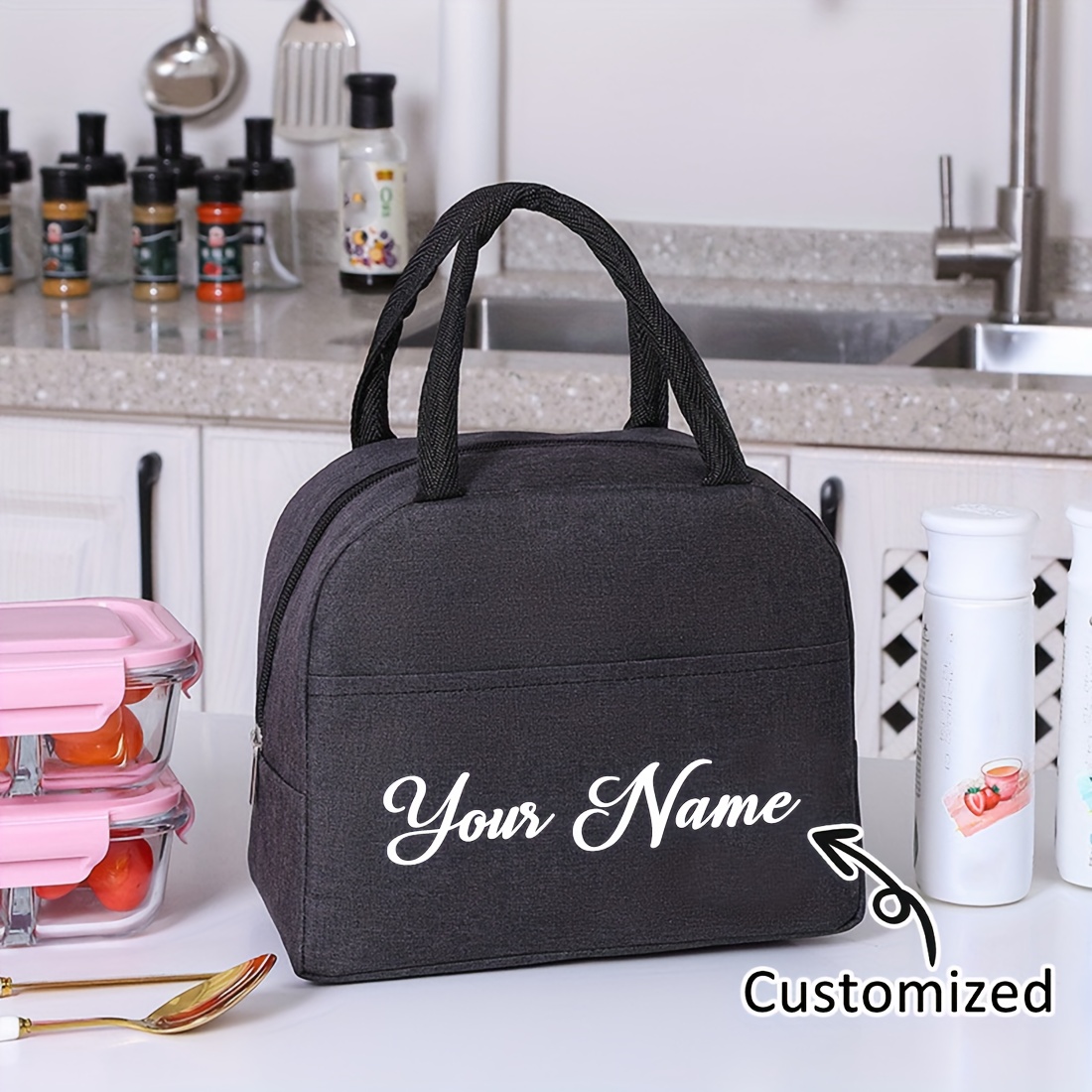 TEMU 1pc Personalized Insulated Tote Lunch Bag Aluminum Foil Insulated Bag, Customizable Name Or Text. Insulated, Portable, Durable Oxford Cloth Tote