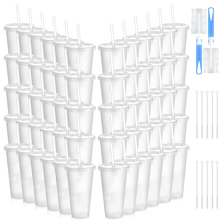 Image of 60pcs Pp Water Cups, Reusable Drinkware With Lids, Straws, Cup Brushes & Straw Caps. Ideal For Birthday/graduation Parties (as Drink/juice Cups), , And Gifting For Thanksgiving & 's Day.