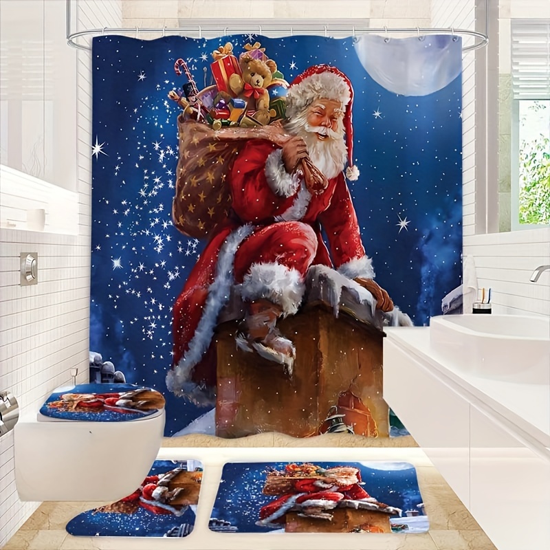 

1/4pcs Bathroom Set, Multifunctional Curtain 12 , Non Bathroom Mat, U-shaped Mat, Lid Mat, Bathroom Decoration, Bathroom , Decoration, Christmas