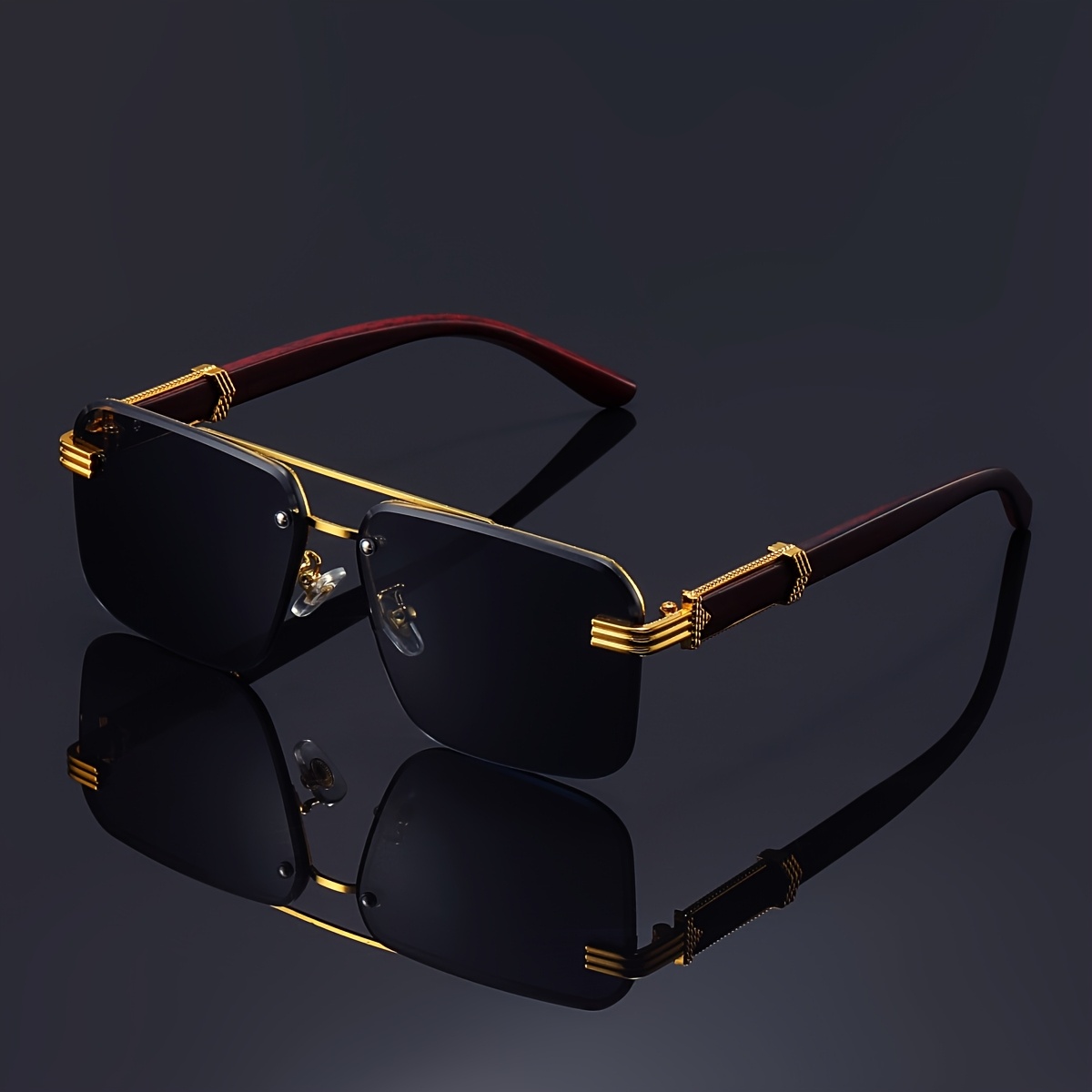 

Luxury Rimless Fashion Glasses For Men And Women - , Wood Grain Mirror Feet, Driving And Traveling