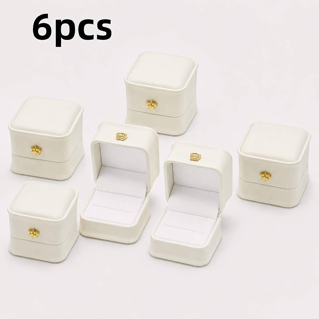 TEMU Lot de 6 boîtes à bagues 57*57mm au design de couronne , boîte cadeau pour bijoux avec doublure en velours, parfaite pour les fiançailles, la