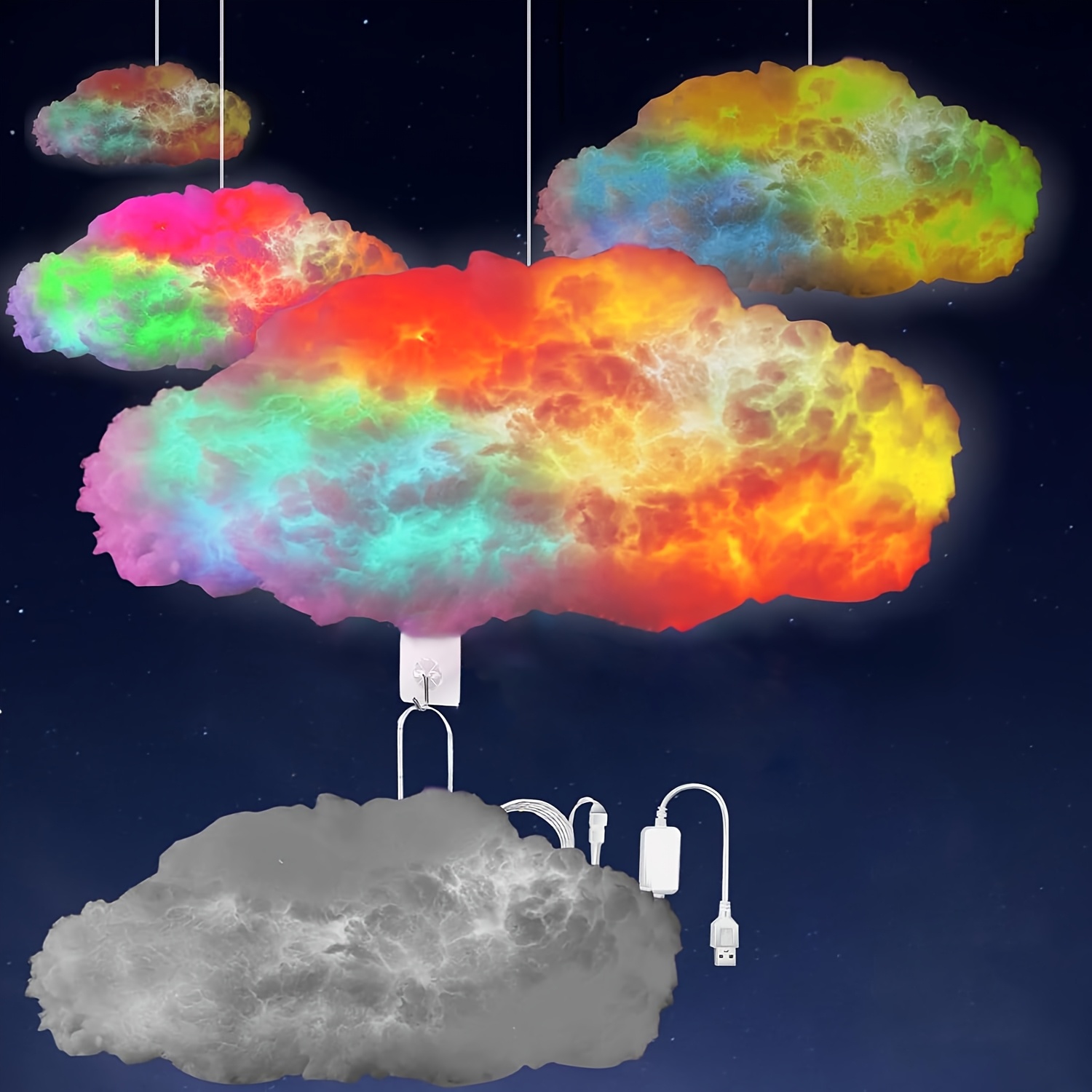 Kit DIY Lampă LED 3D Nor de Fulger - Lampă de Perete și Tavan RGB Multicolor Alimentată prin USB, cu Temperatură de Culoare Reglabilă, Design Geometric Fantastic pentru Camere de Jocuri, Crăciun, Halloween, Petreceri DJ, Cluburi și Iluminat Tematic, Lampă de Noapte în Formă de Nor, Iluminat pentru