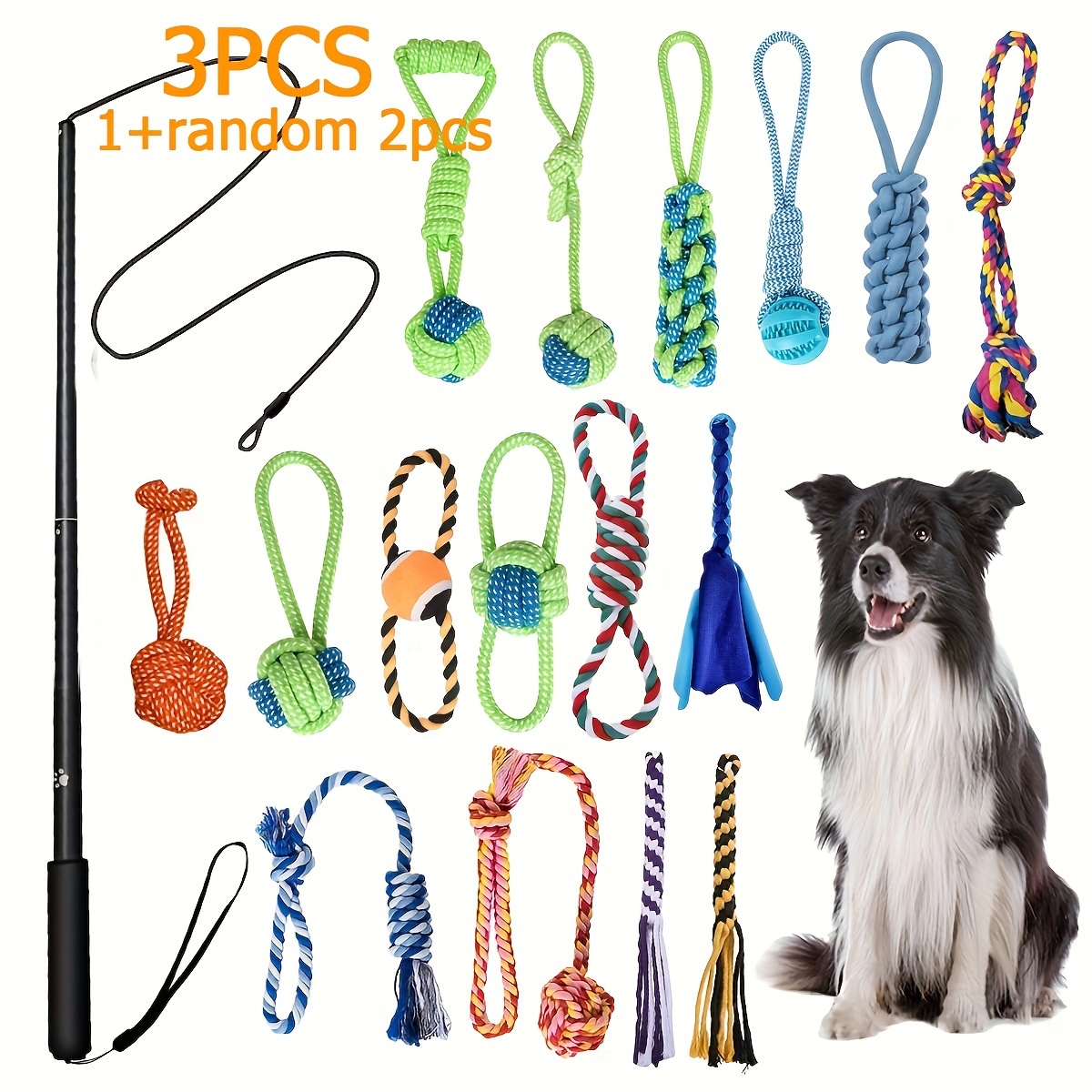 Image of Pole For Dogs Interactive 2/5 Random Knots To Replace The Toy Dog Toys For Medium Small Dogs And Tug Of War, Dog Teaser Wand With Lure Chewing Toy For Outdoor Exercise & Training