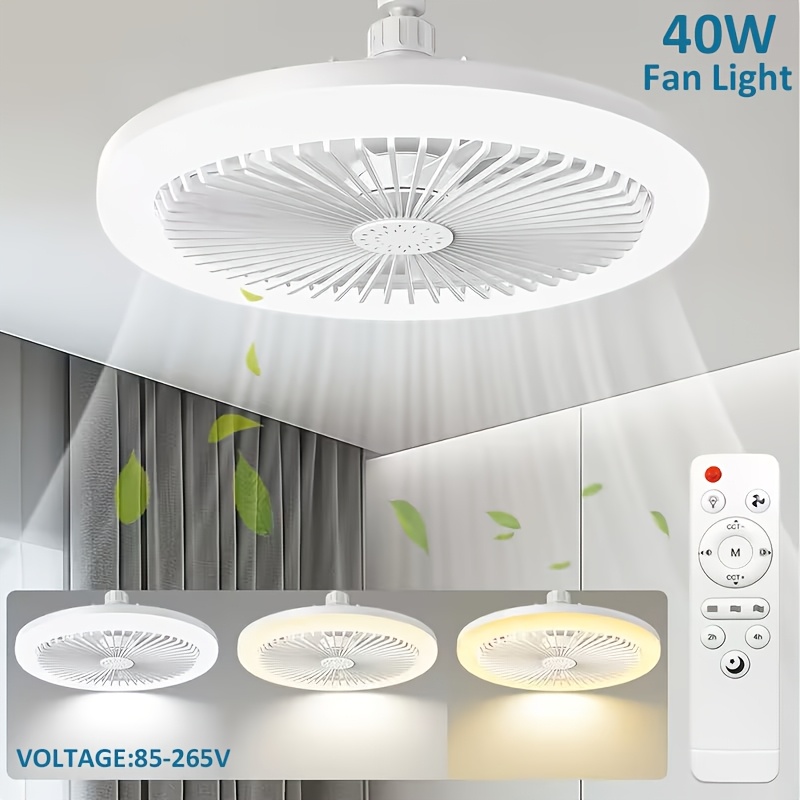 LED Ceiling Fan Light with Remote Control, 3 Adjustable Fan Speeds & 3 Color Temperatures, E26/E27 Base Light, Ideal Replacement for Ordinary LED Bulb, Suitable for Living Room, Dining Room & Bedroom, 40W Fan with Light