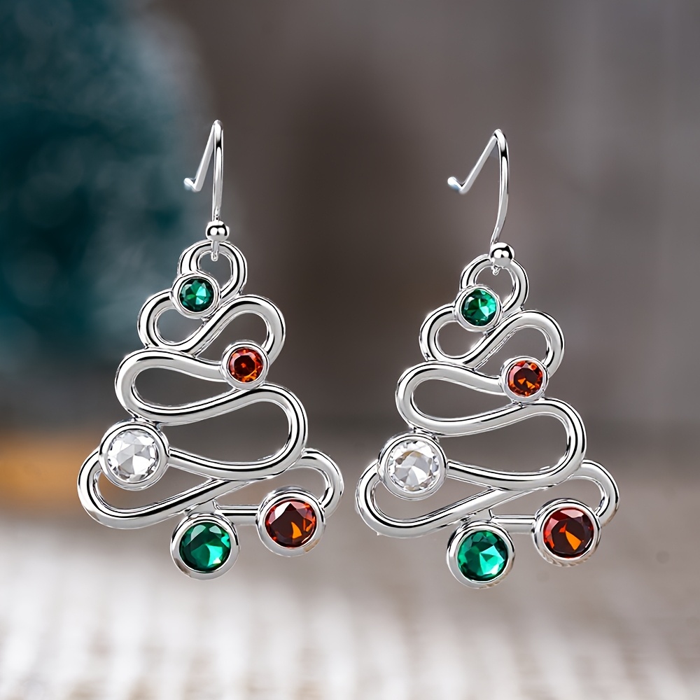 Image of Beautifully Designed Colorful Zirconia Earrings Shaped Like Christmas Trees, Perfect For Women To Wear At Holiday Parties, Casual Gatherings, Or As Gifts