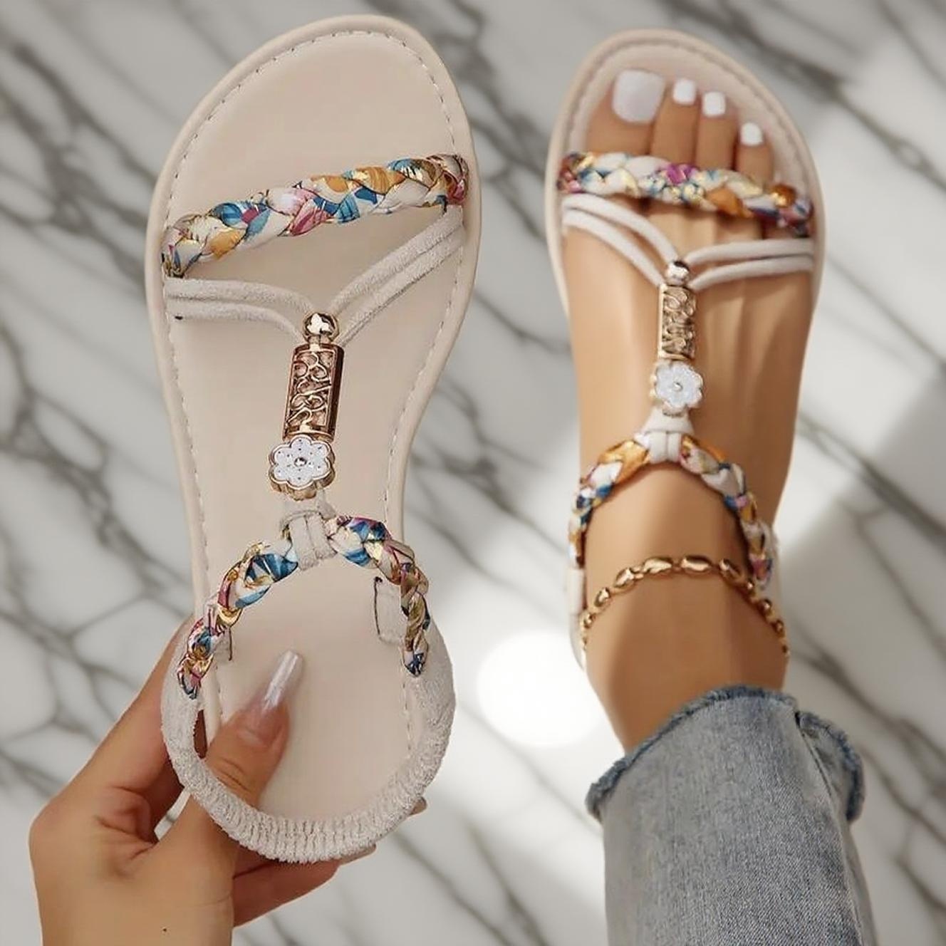 sandales plates   es boh mes toutes   pour femmes chaussures de plage l g res bride lastique chaussures   confortables et   rapantes chaussures pour femmes blanc cn35 eu35 5 6