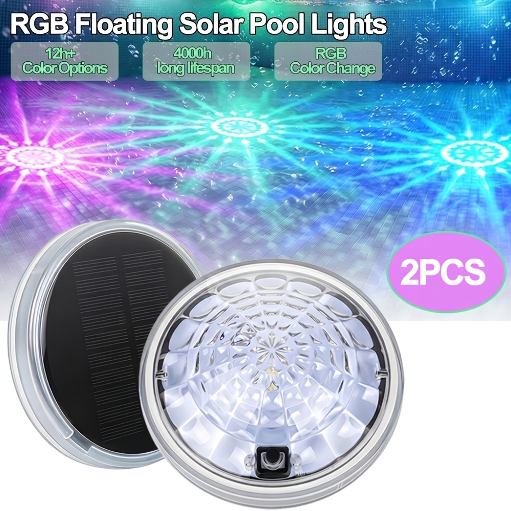 Image of 2pcs Solar Swimming Pool Lights, Solar Floating Pool Light With 12 Lighting , Rgb Pool Projection Light, Ip68, For Swimming Pools, Bathtubs, Landscape Pools, Courtyard Decor