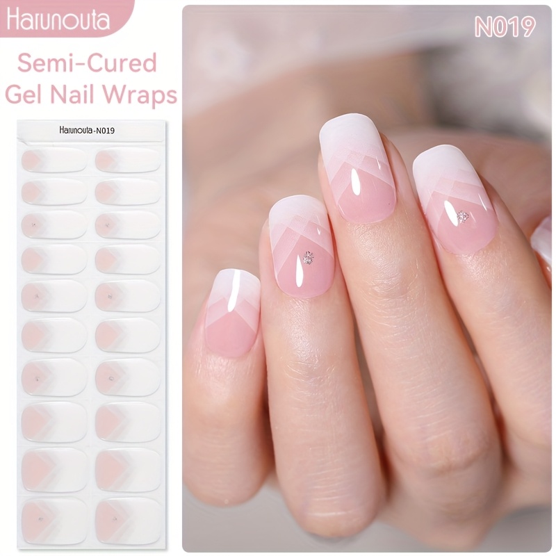 Harunouta 20strips Semi Cured Gel Nail Strips Nail Stickers Gel Nail Wraps Light Curing Manicure Nail Art Sticker, Easy To Apply & Remove, Use