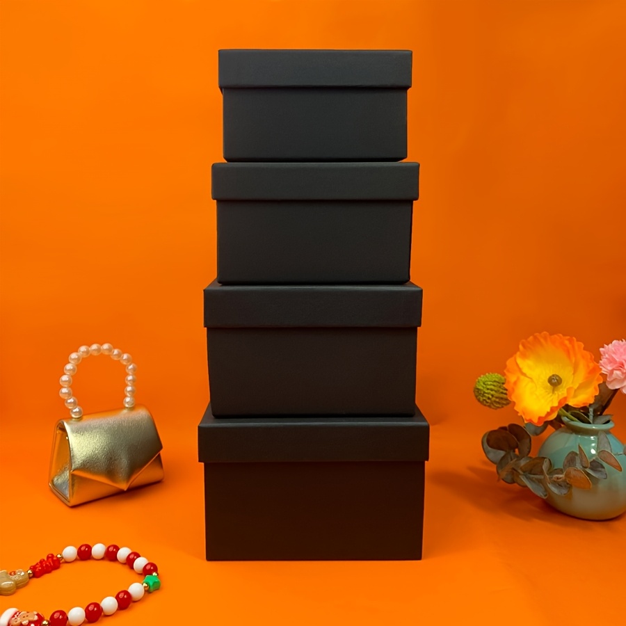 TEMU 4pcs Black Square Gift Boxes With Lids - Nesting Empty Paper Boxes For Valentine's Day, , Graduation, Wedding, Christmas - Elegant Packaging