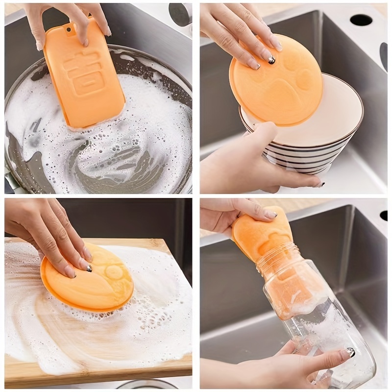 

2pcs Magic Dishwashing Sponges - , Double-sided, Oil Kitchen Scrubbers With Foam & Super Absorbency For