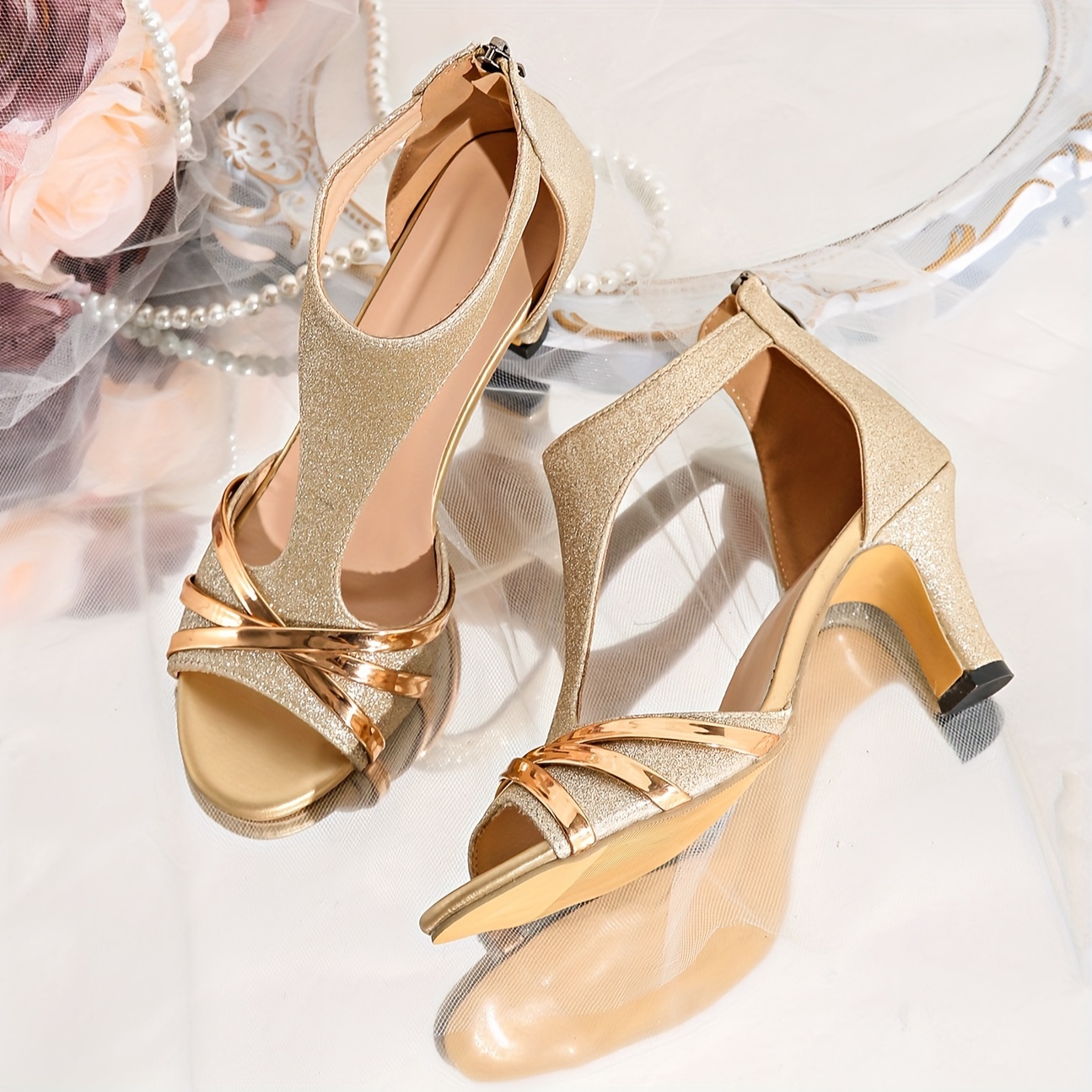 Prom Shoes Wide Width Gold Block Heels Charlotte Mills London