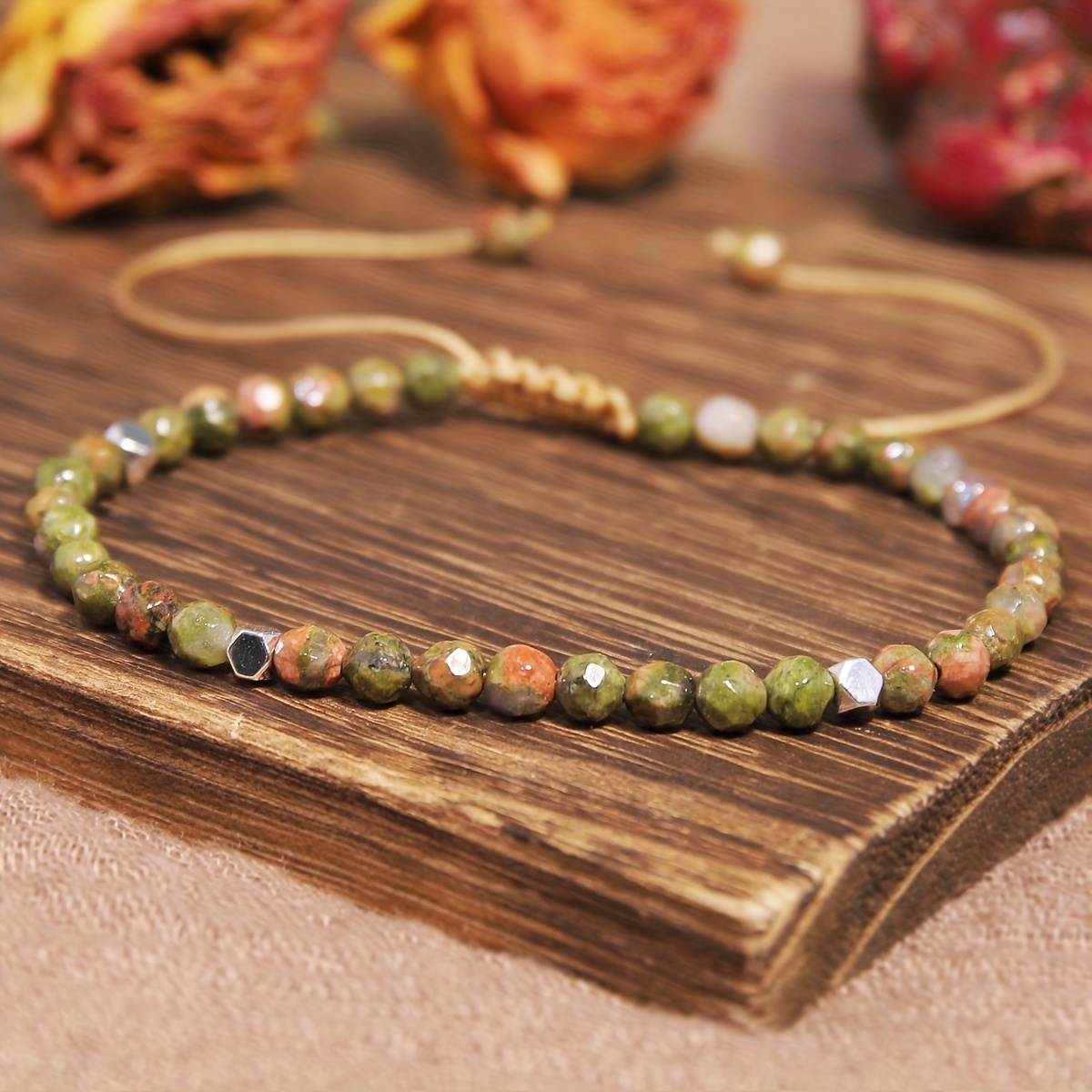 Image of Boho-chic Moss Agate Beaded Bracelet - , Natural Stone Charm For Women | Accessory & Gift