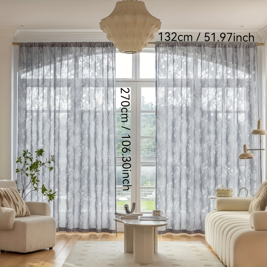 Image of 2pcs (pastoral Flower Sand Curtain) High-end Rod-piercing Finished Curtain Is Suitable For Living Room Balcony Dining Room Bedroom Study