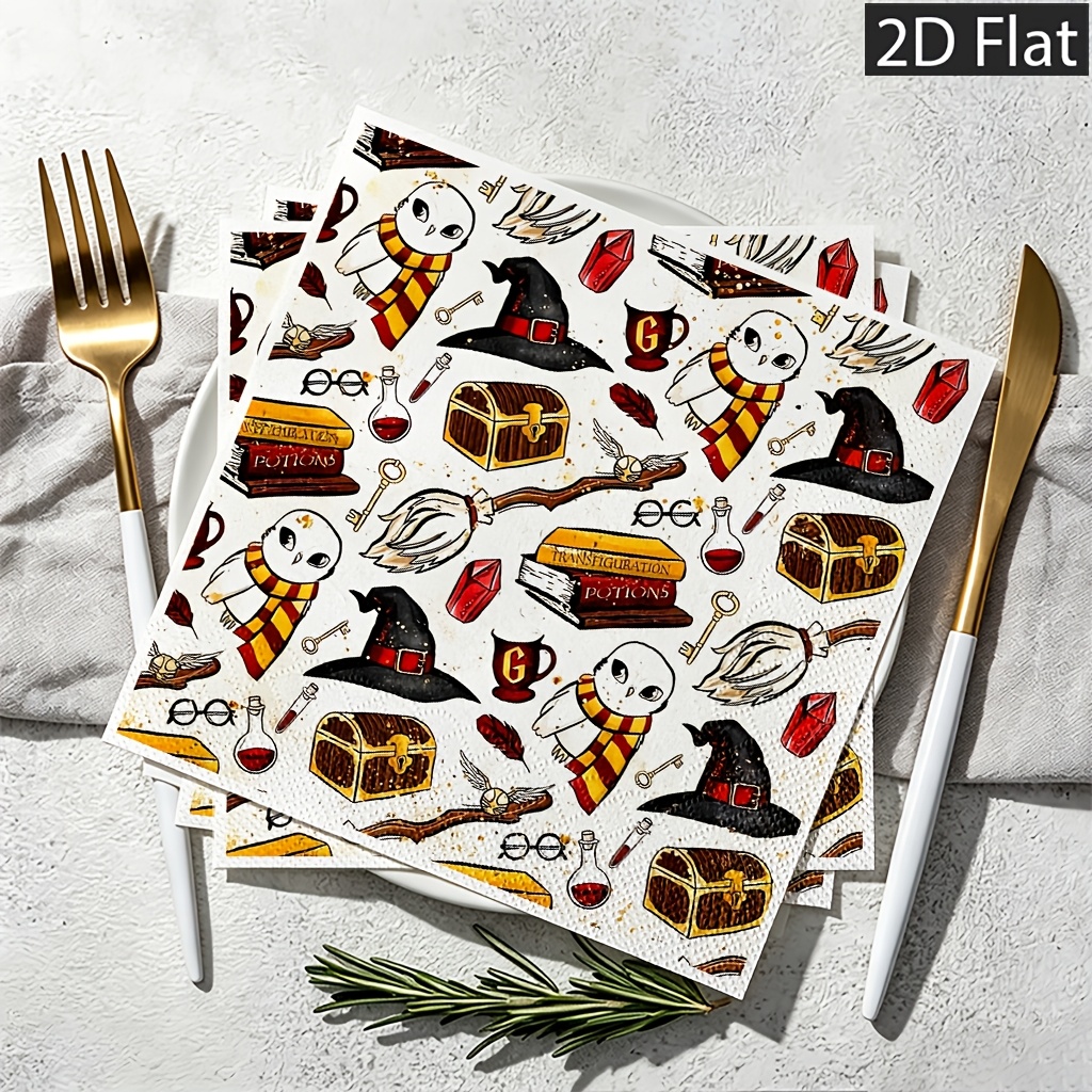 TEMU (authorized) Wb 20pcs Harry Potter 2d Flat Disposable Paper Napkins, 2-ply For Extra Durability - Weddings, Birthdays & Celebrations, Gifts For