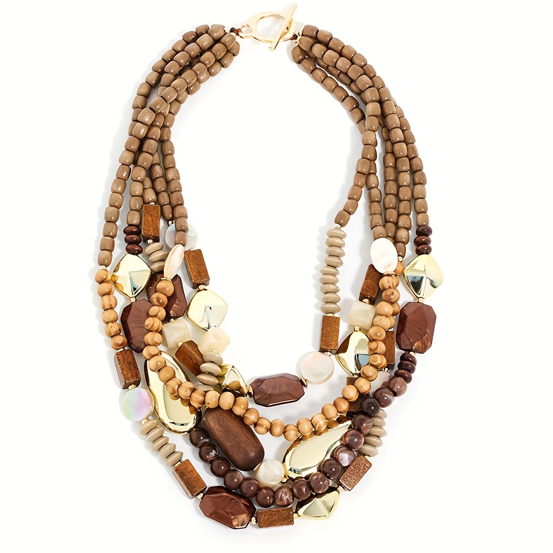 Elegant Multi-Layer Stacking Necklace with Mixed Materials