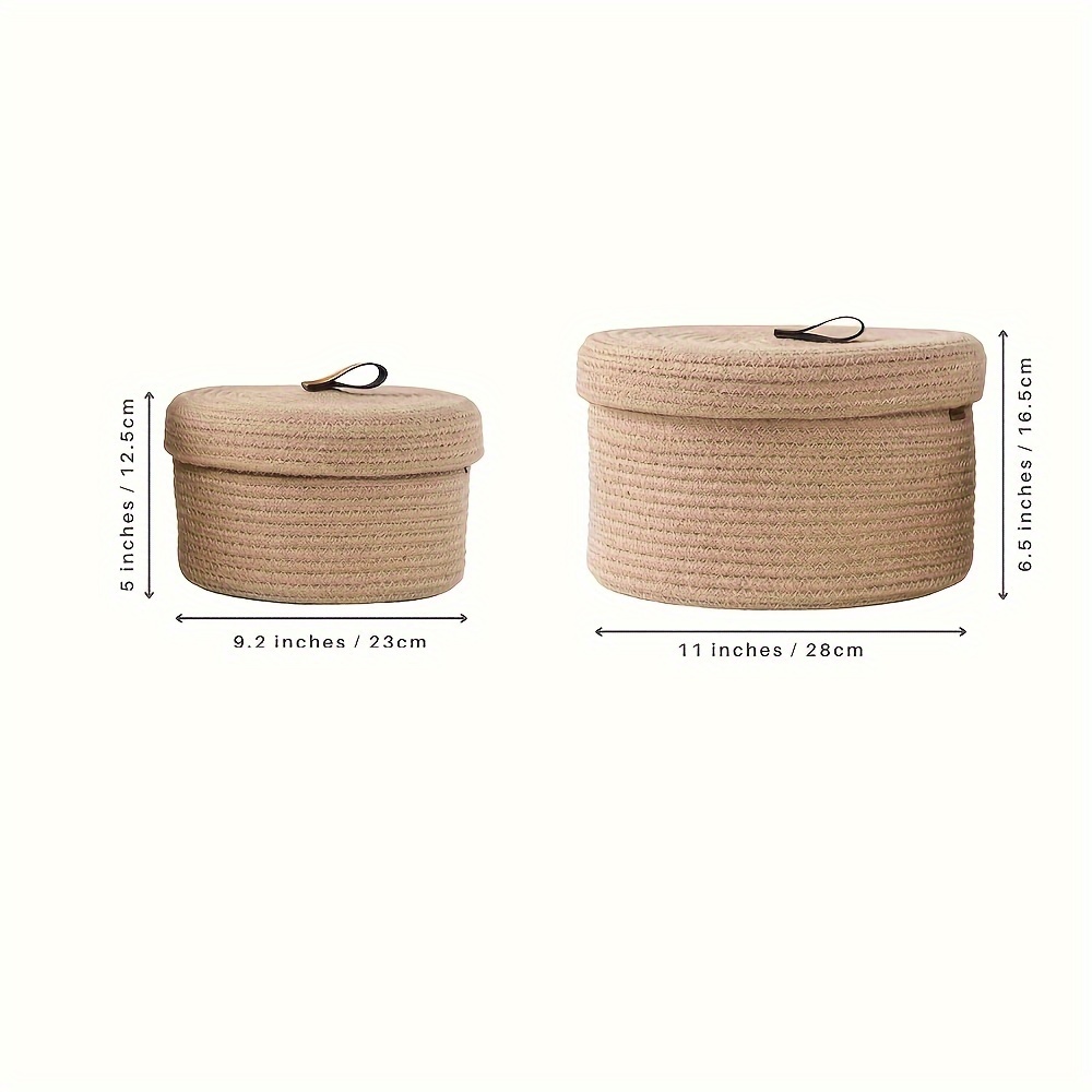 Image of Wholesale Round Multifunctional Baskets Made Of Cotton Rope And Jute, Designed For Organizing Snacks,, Keys, And More, Featuring A Lid, Shelf Baskets