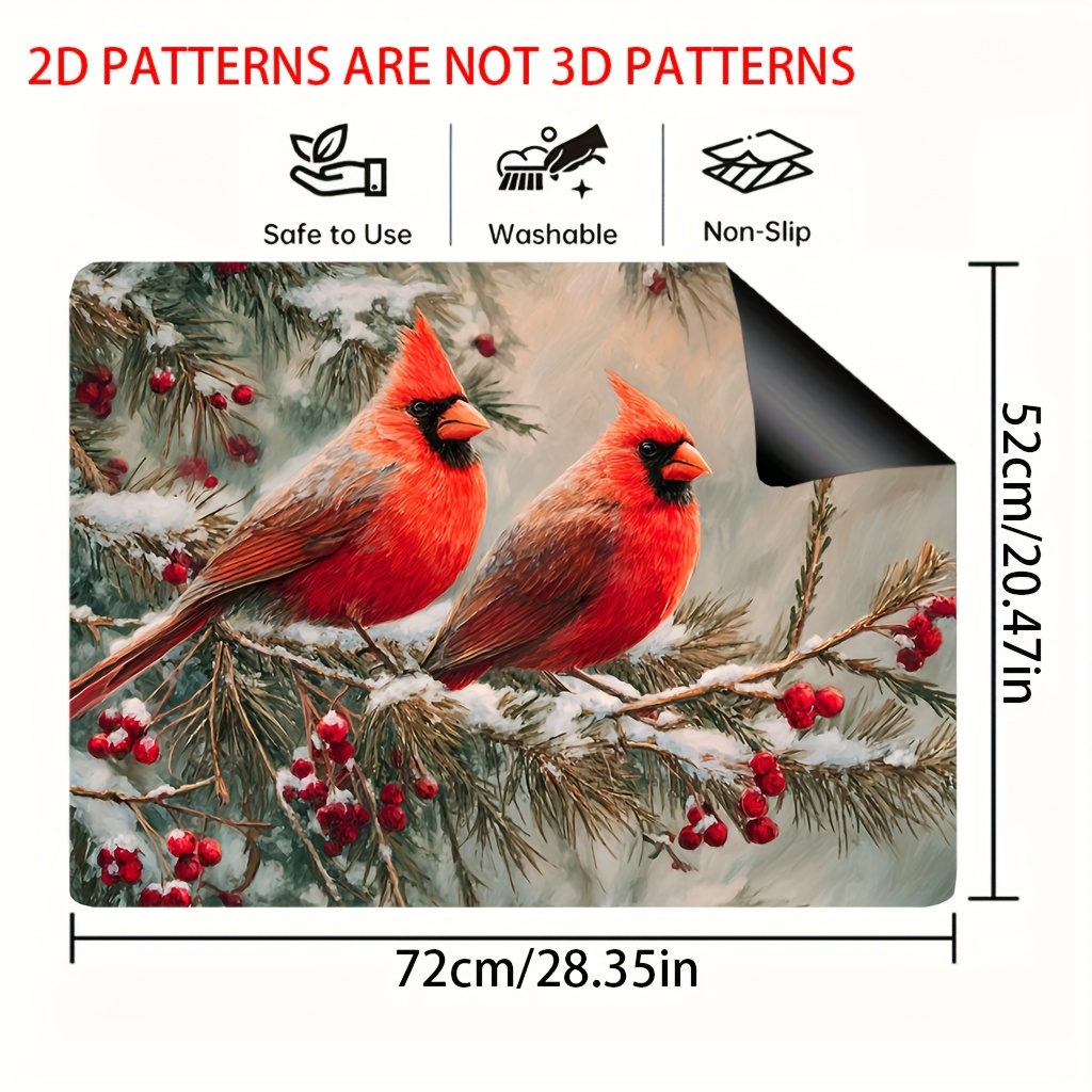 TEMU 1pc Couverture de Plaque de Cuisson Oiseau Cardinal d'Hiver de Noël - Impression Plate 2D Durable Antidérapante Compatible avec Sèche-linge pour