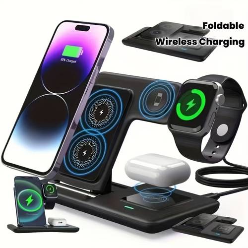 3 in 1 wireless charging station 15w fast foldable compatible with iphone 15 14 13 12 11 x 8 pro max pro iwatch 8 7 6 5 3