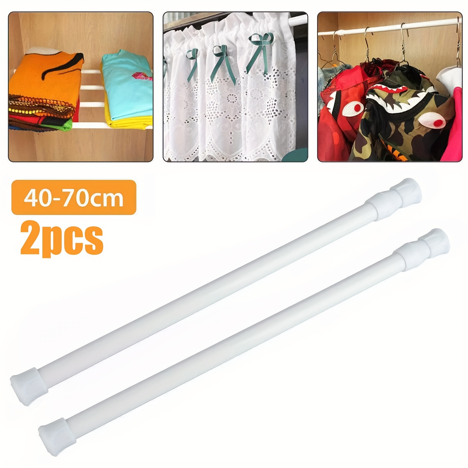 

2pcs Adjustable Tension Curtain Rod, Multi-function Extendable 40-70cm Diy Cabinet Rod, For Kitchen Bathroom Cupboard