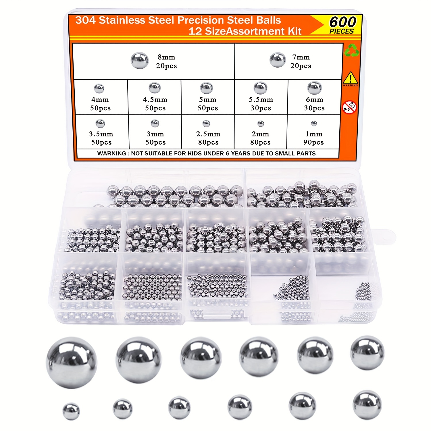 600pcs 12 size stainless steel balls 8mm metric bicycle bearing