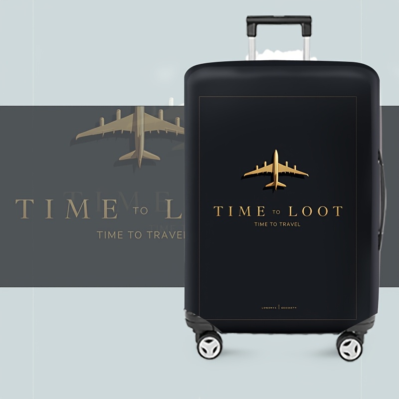 TEMU A Colorful Soft Suitcase Cover With Airplane Travel Slogan Print, Elastic Luggage Sleeve For 20-34 Inch Suitcases - Dust-proof Protective Cover,