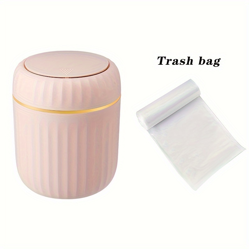1 pack pp plastic press type desktop trash can creative office waste bin living room study lidded trash can roman stripe recycling storage container