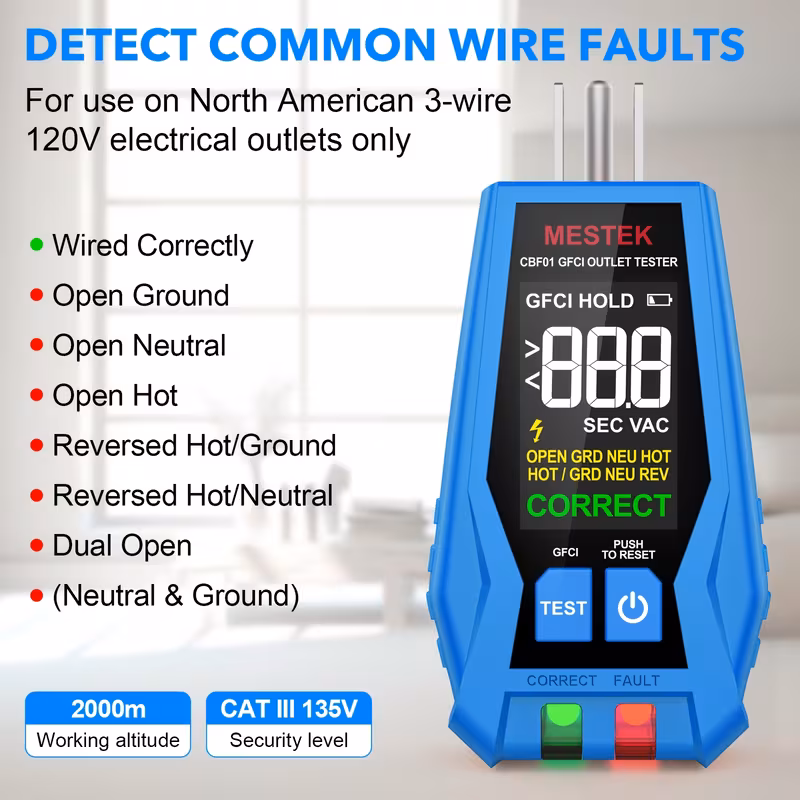 cbf01 2 in 1 circuit breaker finder electric tester ac 120v detect common wire faults us plug gfci outlet tester outlet meter lock indicator with led display electrical circuit tracer tool circuit breaker fuse quick recognizer no battery Product details 0
