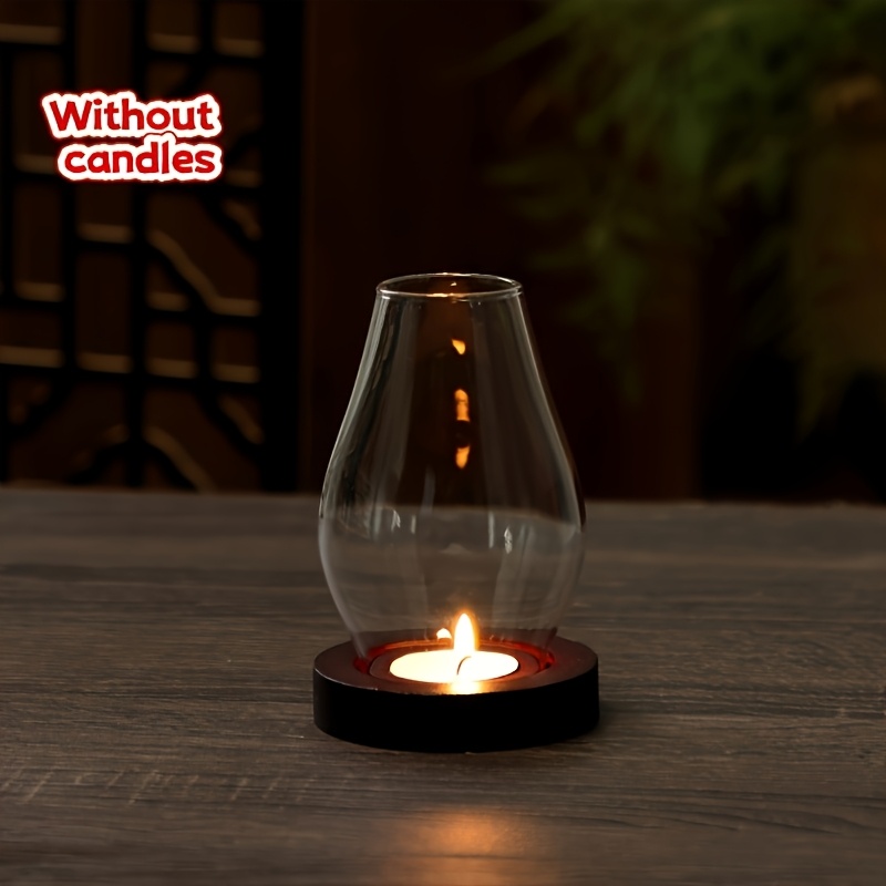 E-shop Chinesischer Retro- Kerzenständer - Transparenter Glas Kerzenständer - Winddichter Glas Kerzenhalter - Geeignet für , Besinnung - Retro-Stil ,