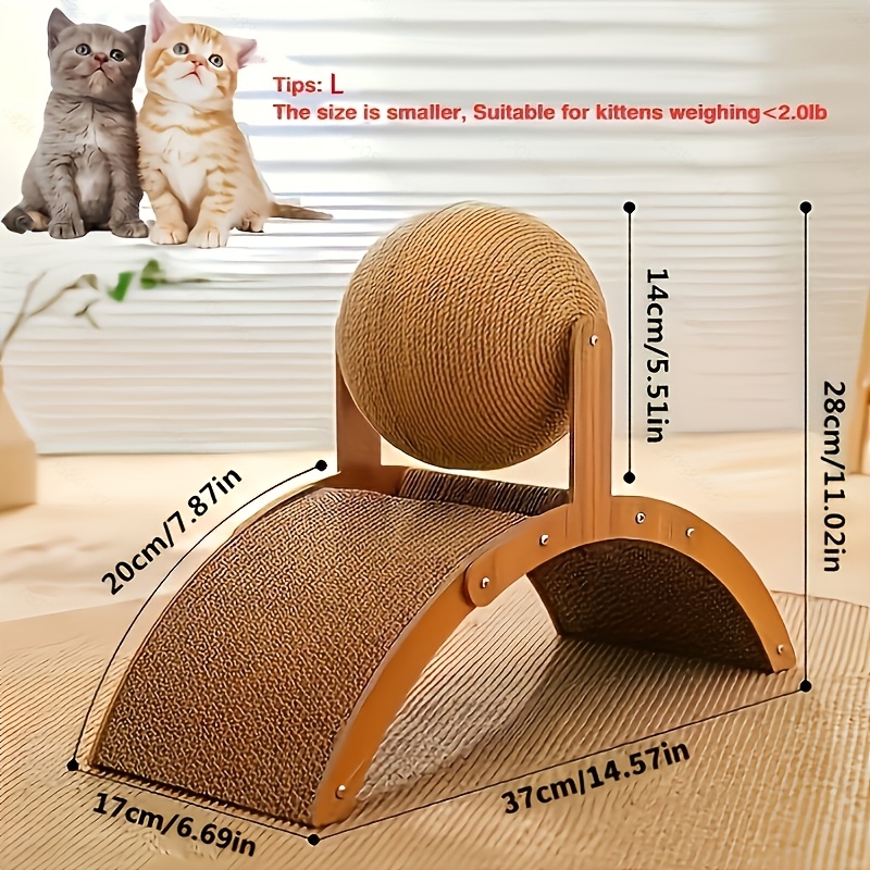 Image of Natural Sisal Cat Scratcher Toy With Ball, Scratching Ball For Cats And Kittens, Interactive Solid Wood Scratcher Pet Toy